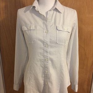 LOFT White Black Polka Dot Button Down XS